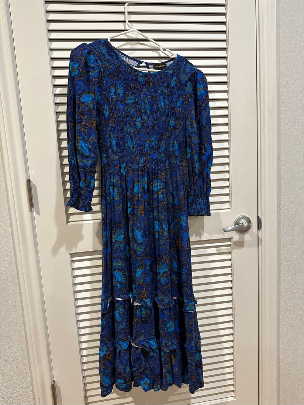 Sugarlips Blue Floral Smocked Maxi Dress
